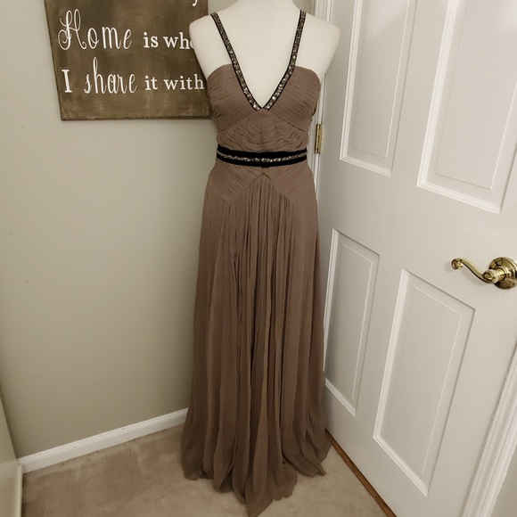 taupe silk dress